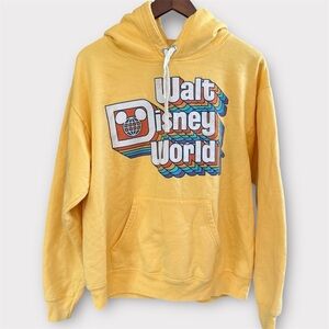 Retro Walt Disney World Rainbow Logo Hoodie Yellow Disney Parks Pullover Unisex